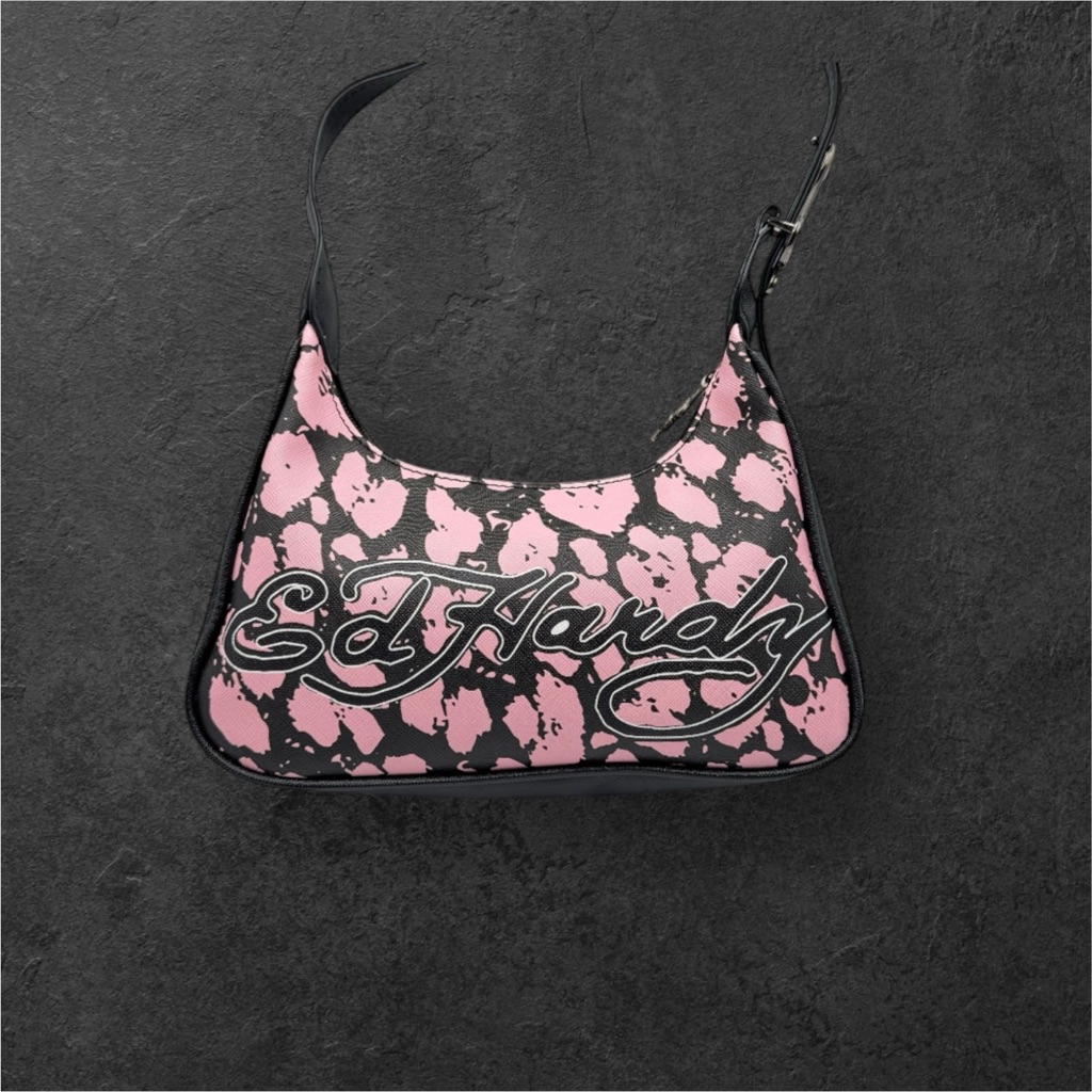 Ed Hardy Black And Pink Shoulder Bag